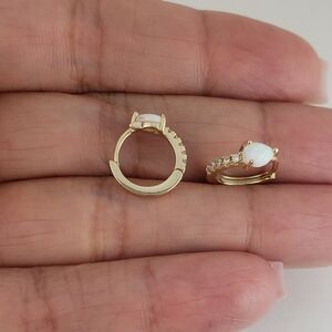 925 Sterling Silver 14K Gold Plated White Opal Huggie Earrings
